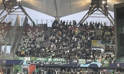 Faixa foi exposta na arquibancada onde ficou os torcedores do Celtic no decorrer da partida contra Shakhtar Donetsk na Rússia